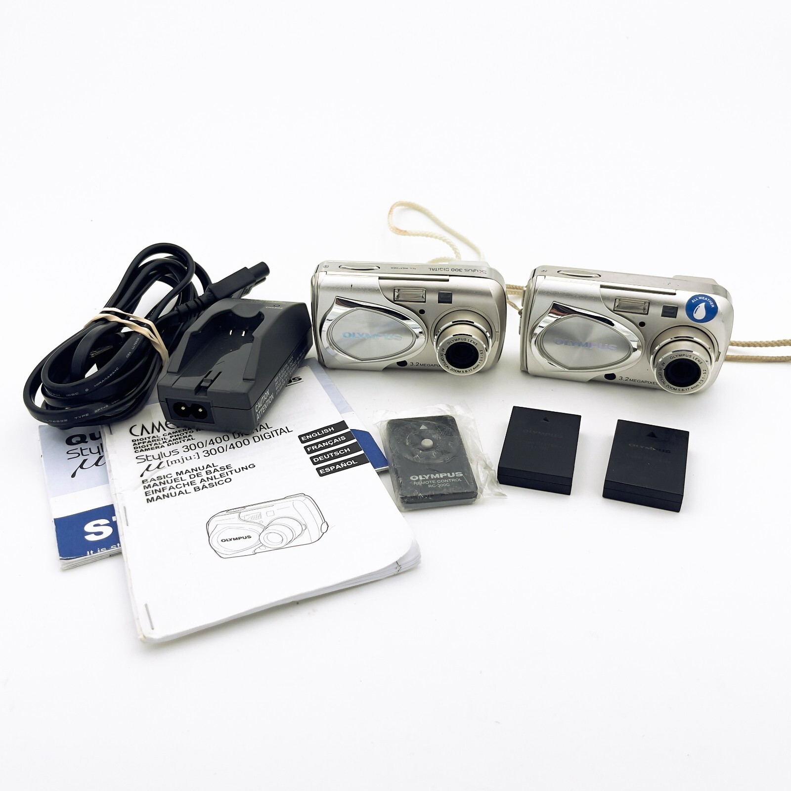 Tested! (2) Olympus Stylus 300 Digital Camera, Battery, Manual, Remote