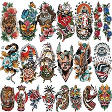 77 Sheets American Traditional Temporary Tattoos Adult Women Men Realistic Fake