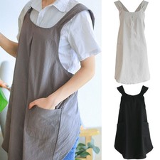 Cotton Linen Cross Back Apron with Pocket Japanese Style Kitchen Cooking Apron