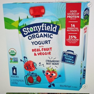 Stonyfield Organic Yogurt Real Fruit & Veggie Strawberry Beet Berry 4 Pouches
