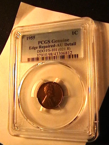 1955/55 RARE LINCOLN CENT ERROR ...PCGS AU DETAILS...COIN ERROR
