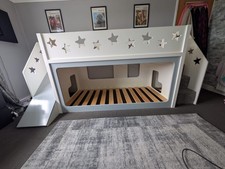 Kids Funtime Beds Bunk Bed With Stairs and Slide Grey/White With Stars