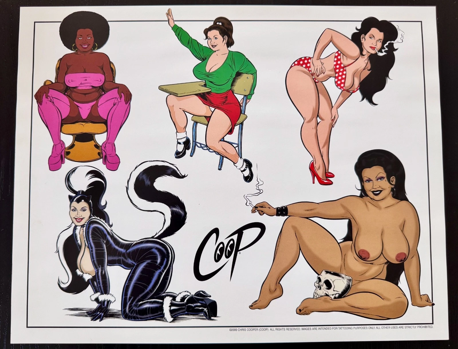 Vintage 2000 COOP Chris Cooper Tattoo Flash Pin Up Girls 11x14 Lowbrow Art image 1