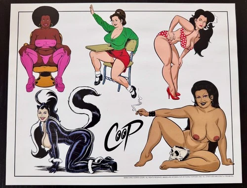 Vintage 2000 COOP Chris Cooper Tattoo Flash Pin Up Girls 11x14 Lowbrow Art - product listing photo