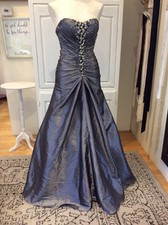 y2k Flirt Maggie Sottero Prom Dress Grey Satin embellish strapless gown corset 2