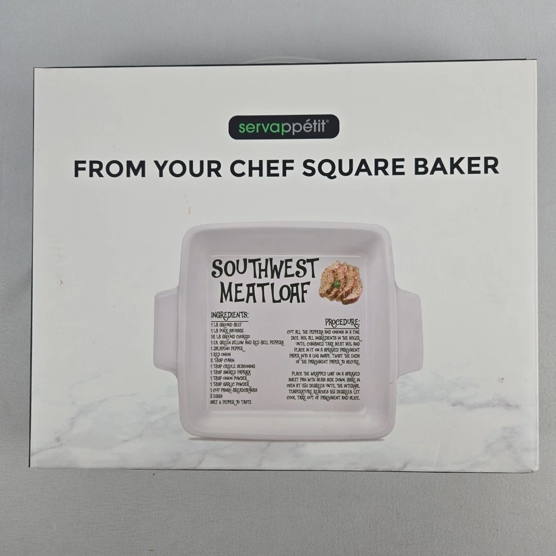 Stoneware Ceramic Southwest Meatloaf w Recipe 9.5" x 9.5" x 3" By Servappetit