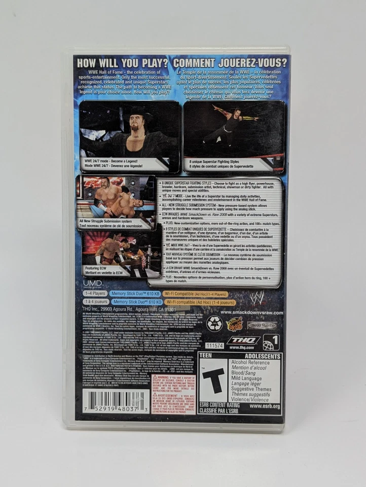 WWE SmackDown vs. Raw 2008 Featuring ECW (Sony PSP, 2007) - No Manual - Image 2 of 3