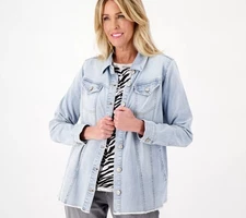 LOGO by Lori Goldstein Frayed Hem Denim Jacket Light Wash 0 New