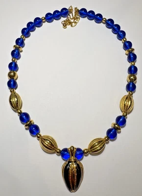 Collier Pendentif Vintage Avon Perles Couleur Saphir Bleue 20" - Photo 1/4