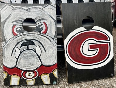 GEORGIA CORN-HOLE GAME BOARDS AND BEAN BAGS BRAND NEW HAND PAINTED