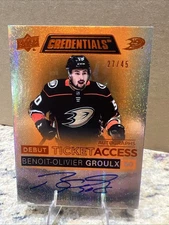 2021-22 UD Credentials Debut Ticket Access AUT0 /45 Benoit-Olivier Groulx ORANGE