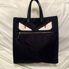 FENDI Monster Black Nylon With Leather Trim  Handles. Shoulder Tote Handbag