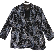 Alex Evenings Womens Paisley Print Jacket Tank Set XL Black Blue Silver Sparkle