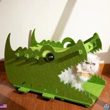 Large Crocodile Felt Cat Bed House for Indoor Cats & Small Dogs, Washable Nest