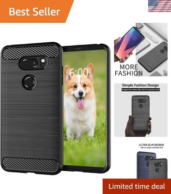 LG V30 Case - Slim Carbon Fiber TPU Cover, Shockproof Protection, Brushed Black