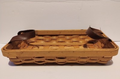 Longaberger  Handwoven Basket Rectangular W/Leather Straps Vintage 15'' x 9'' Long