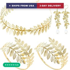 5 Pieces Greek Goddess Costume Accessories Set, 1 Piece Golden Leaf Crown Headba