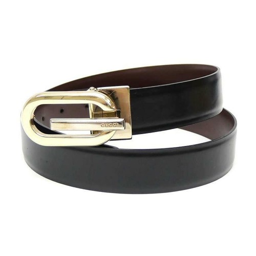 Used GUCCI Reversible Belt G Buckle 80/32 Black x Brown Leather [Used] (70863)