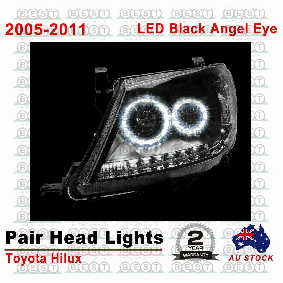 Pair For Toyota Hilux N70Black DRL Halo Projector Angel Eyes Headlights 2005-11 - image 3 of 4