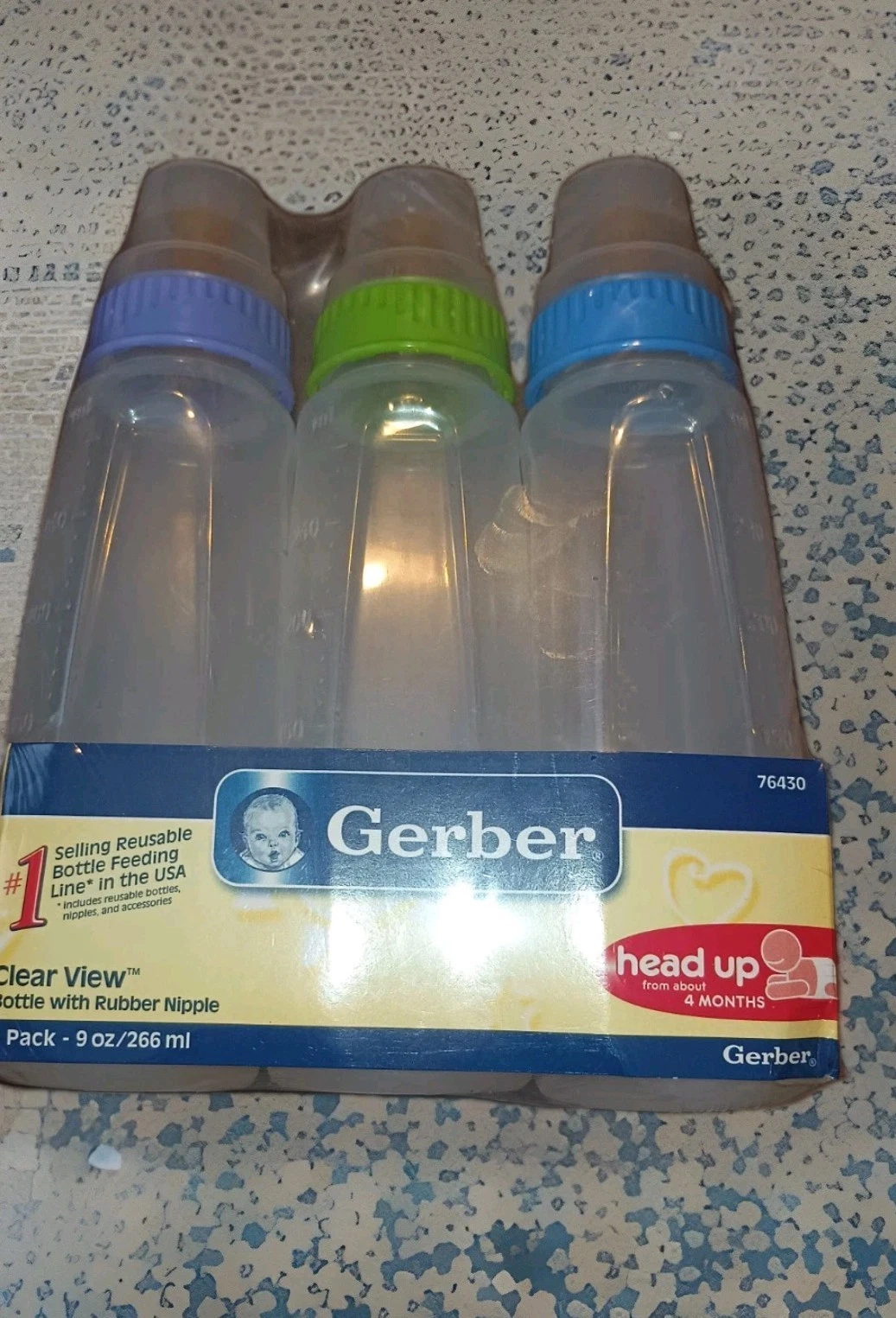 Vintage Gerber Bottles w/ Rubber nipple & Caps clear view 9 oz NEW SEALED 3 Pack