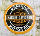 VINTAGE 12" GENUINE HARLEY-DAVIDSON MOTORCYCLES GENUINE MOTOR OIL PORCELAIN SIGN