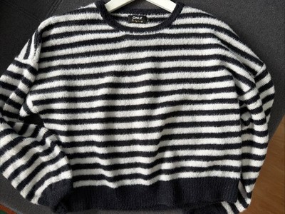 Flausche Streifen Pullover Only L Schwarz Weiß Pulli Kurz Strick