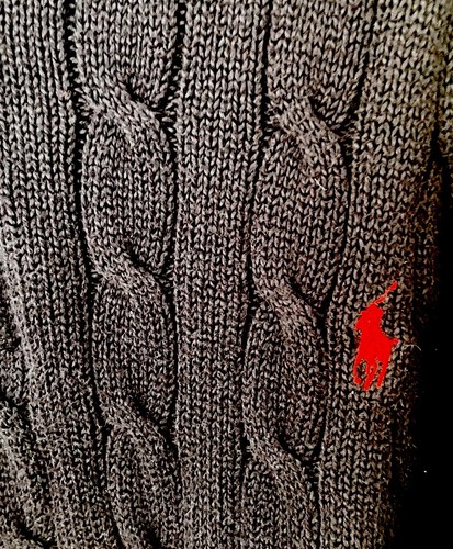 Polo Ralph Lauren Men's Quarter Zipper Cable Knit Cotton Navy Sweater Size Large - Picture 3 of 6