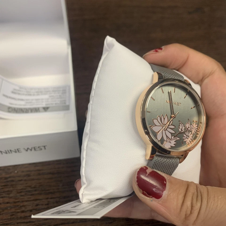 Reloj Nine West Floral Mujer Correa Gris Caja Oro Rosa NUEVO En Caja Nuevo Con Etiquetas NW2484 Foto 4 de 4