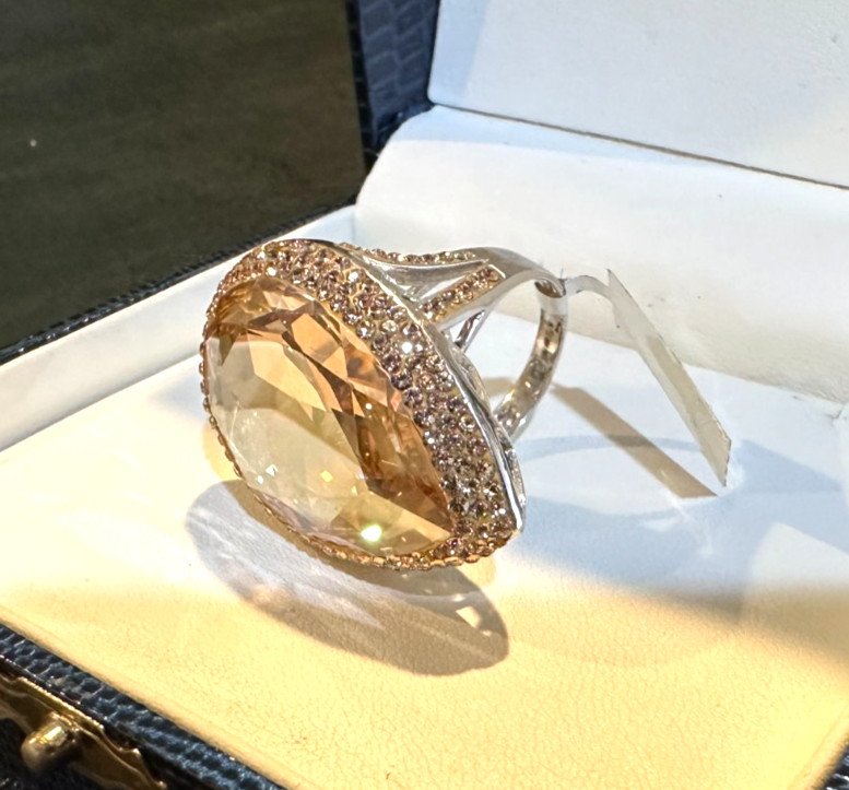 Massive  Sterling Silver 925 Statement Ring Yello… - image 2