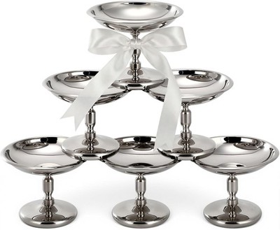 6 Pcs Mini Stainless Steel Ice Cream Bowls Vintage Silver Serving Pudding