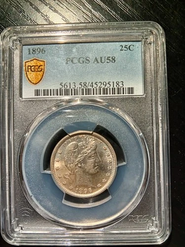 1896 Barber Quarter. PCGS AU58. Beautiful. No reserve.