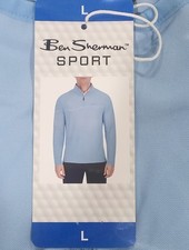 Ben Sherman Men's Quarter Zip Active Stretch Sport Blue Long Sleeve Shirt, Large