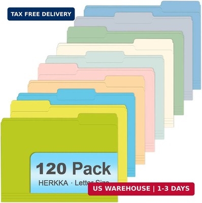 File Folder, HERKKA 120 Pack 1/3 Cut Tab File Folders, Letter Size, Assorted 10