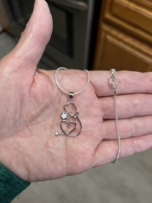 Sterling Silber Labor Opal & klar CZ, Stethoskop Anhänger & 18'' SS Halskette schön   