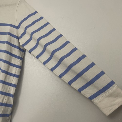 Joules Ottilie Blue & Ivory Stripe Long Sleeve Collared 100% Cotton Top Size 10 - Picture 4 of 11