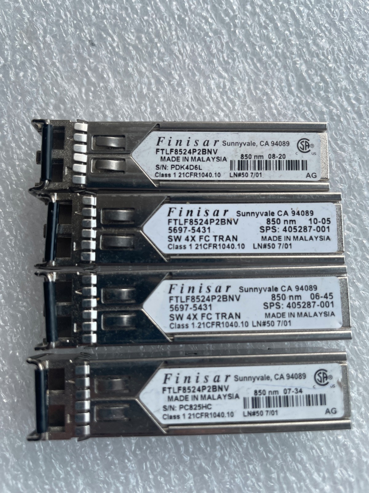 Lot 4x Finisar FTLF8524P2BNV Duplex SFP 4.25Gbps Transceiver Module 4Gb FC