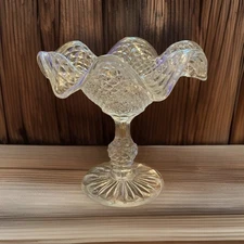 Vintage Crystal Compote Dish with Prismatic Design Ruffle Design