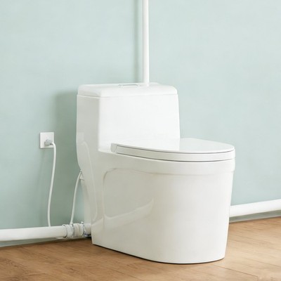 600W One Piece Upflush Macerating Toilet for Basement Rear Outlet 1/1.6 GPF