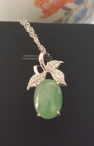 Genuine Green 6.05ct Jadeite Jade Cabochon(Type A)925 Silver Pendant with Chain - Picture 11 of 12