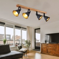 Spotstrahler Deckenlampe Deckenleuchte Holzoptik 4 Flammig Landhaus Schwarz E27
