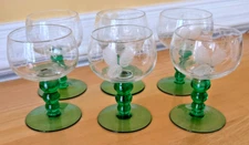 Luminarc France Roemer Cordial Wine Glasses Green Stem Etched Set of 6