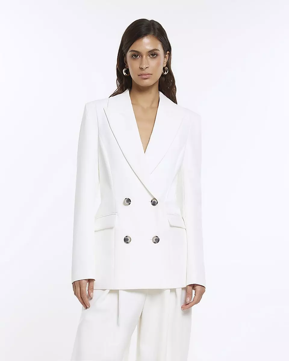 River Island Womens White Polyester Blazer Size 14