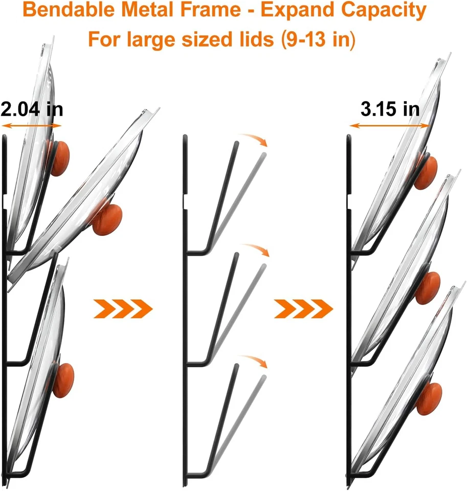 Paquete de 2 estantes organizadores de tapas de olla, soporte de tapas de olla de 6 niveles para puerta/pared de gabinete, sin Foto 2 de 4