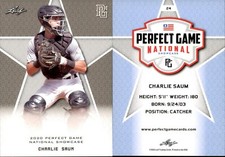 CHARLIE SAUM 2020 LEAF PERFECT GAME NATIONAL SHOWCASE ROOKIE CARD #24