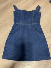 Reformation Dark Blue Denim Filis Off Shoulder Fitted Dress 2 H29