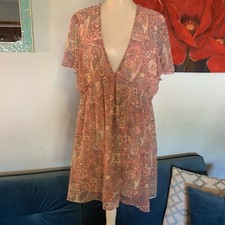 Show Me Your Mumu L Large Top Blushing Pink Paisley Floral Dress Mini V-neck