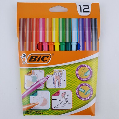 BiC  - 12er Fasermaler mit feiner Spitze Faserstifte Filzstifte  Malstifte Bunt