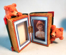 Bear Cubs Picture Frame Hinged Book w/ Bears Climbing Book opens  Closes Resin