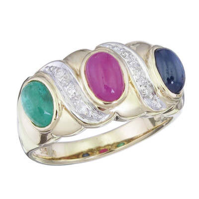 Ring color stone cabochons diamonds 585 Yellow gold