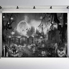10x8ft Full Moon Gothic Haunted House Halloween Vinyl Backdrop Photo Background